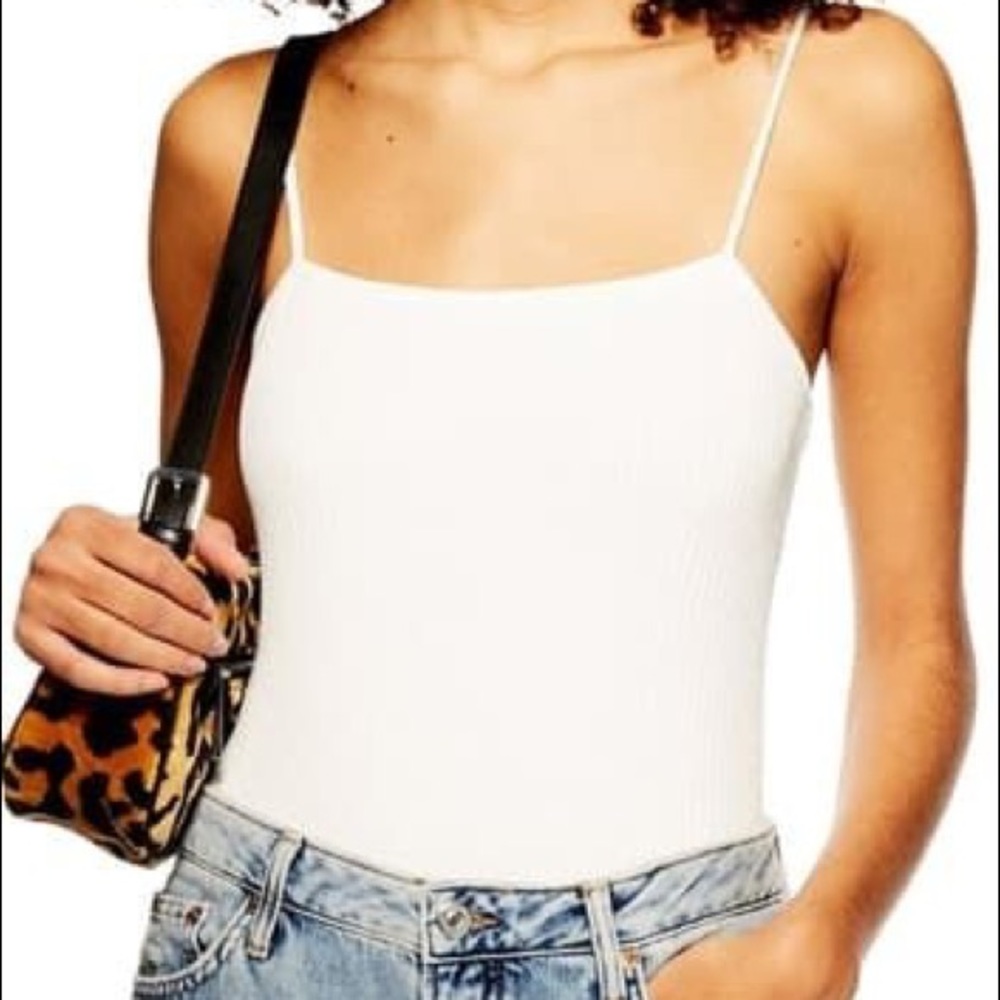 White Topshop square neck bodysuit
